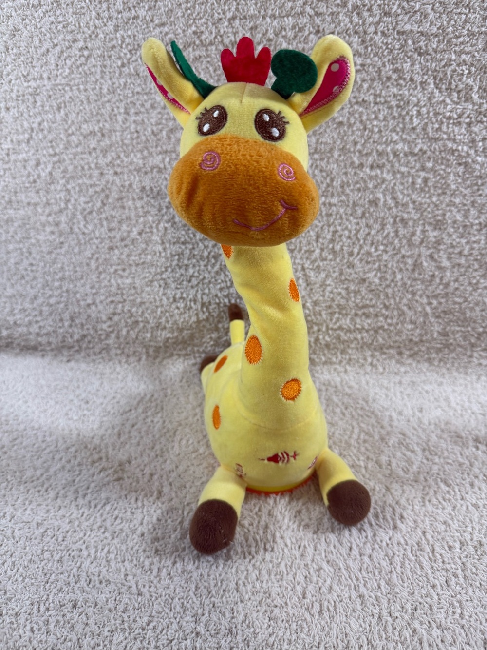Yellow Plush Giraffe Stuffed Toy sings ABCs and repeats back